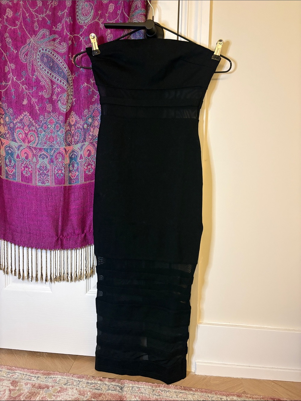 Fashion Nova Strapless Black Bodycon Maxi with Mesh Insets